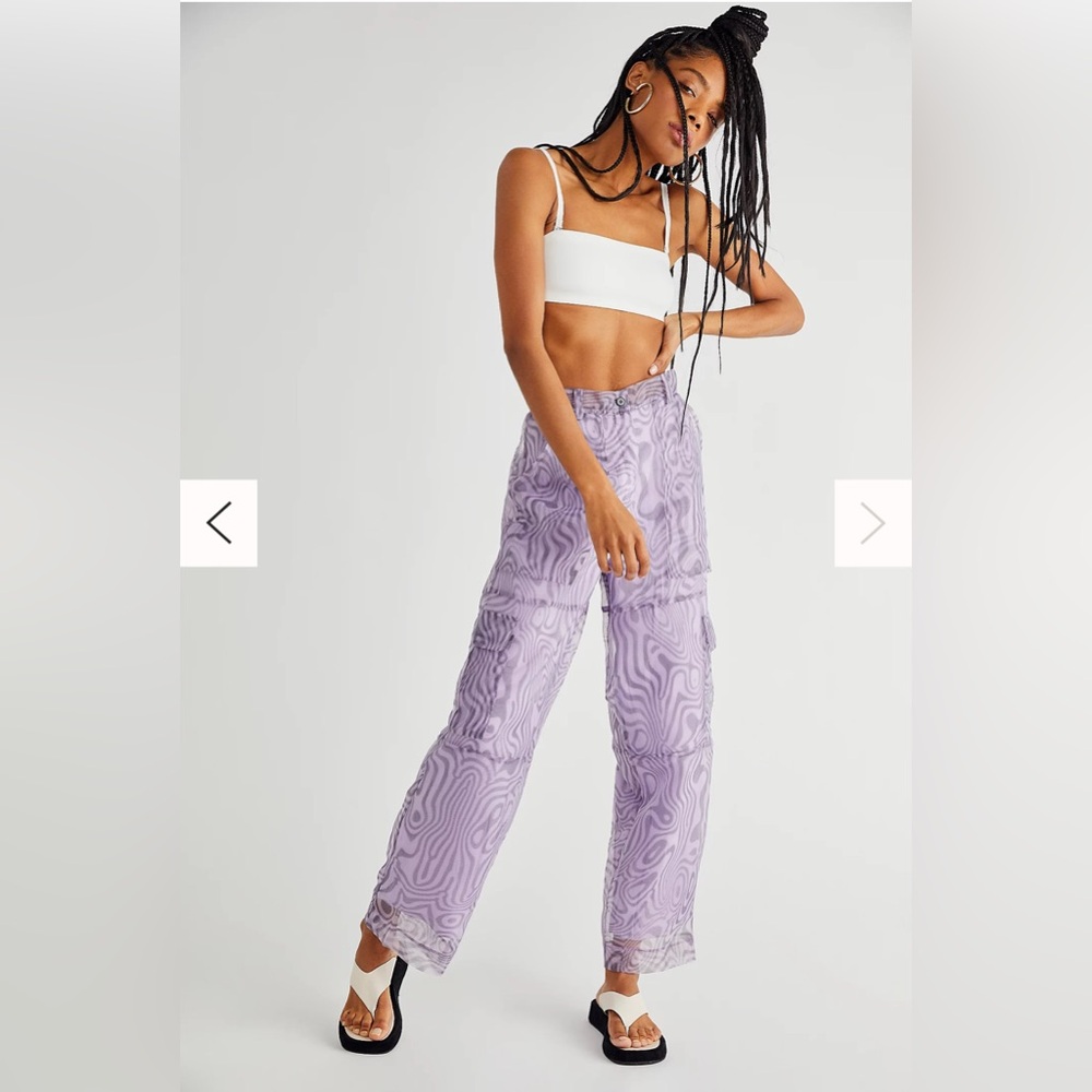 The Ragged Priest Lavender Patterned Wide-Leg Trousers